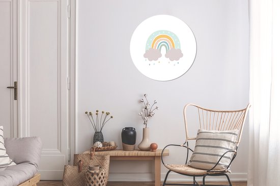 Behangsticker - Wanddecoratie meisjes - Regenboog - Wolken - Regen - Kinderen - Pastel - 80x80 cm - Slaapkamer decoratie - Muursticker kinderkamer