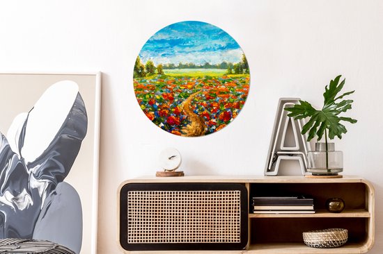 WallCircle - Cercle mural - Cercle mural - Peinture à l'huile - Fleurs - Nature - Arbres - Ciel - Décoration murale ronde - Peinture ronde - Plastique - 60x60 cm - Décoration murale