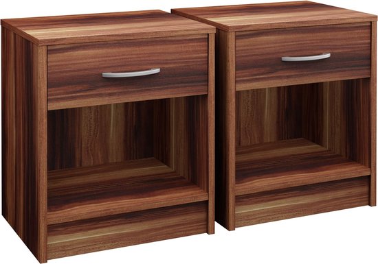 Tables de chevet Set de 2 – 50x40x35cm Poignée de tiroir – Marron