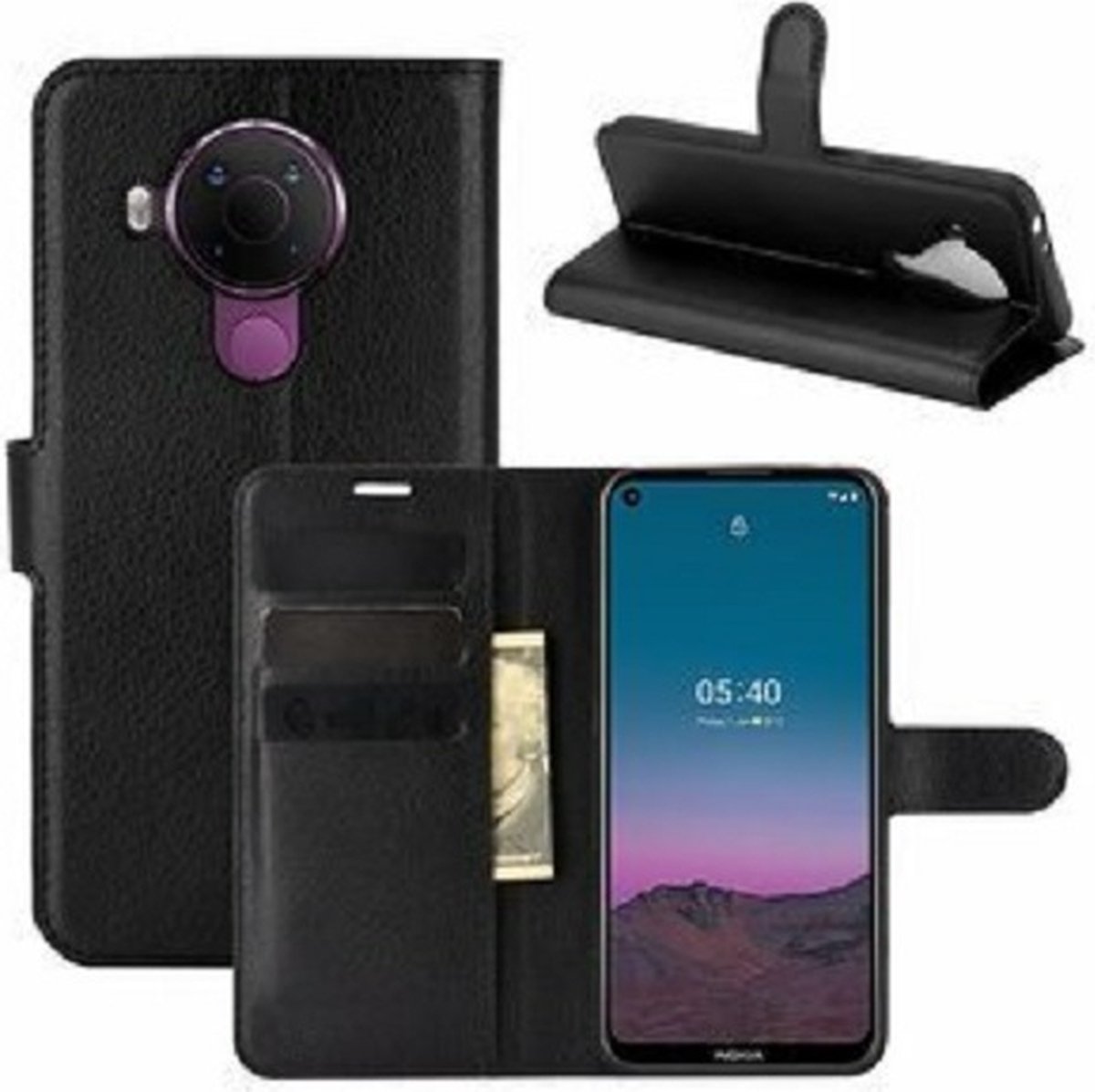 Nokia 5.4 Hoesje Met Pasjeshouder Bookcase Zwart