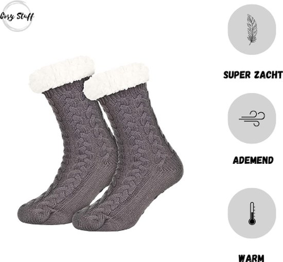 Cosy Stuff - Huissokken Dames en Heren - Grijs - Gevoerde sokken - Anti Slip Sokken - Fleece Sokken - Dikke Sokken - Slofsokken - Warme Sokken - Winter Sokken - Merkloos