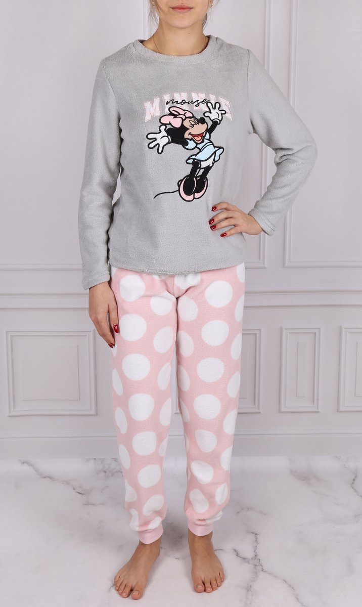 repertoire naar voren gebracht Antarctica Minnie Mouse Disney - Fleece pyjama voor dames, grijs en roze, stippen,  warme pyjama / S | bol.com
