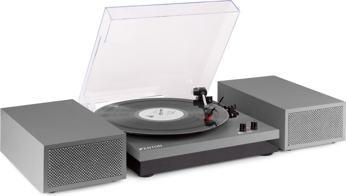 Retro Platenspeler met Bluetooth en Speakers - Fenton RP165G - Incl. Naald - Aluminium / zilver