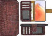 Xiaomi Mi 10T 5G Hoesje - Bookcase - Portemonnee Hoes Echt leer Wallet case Croco Bordeauxrood