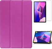 Case2go - Tablet hoes & Screenprotector geschikt voor Lenovo Tab M10 (3e generatie) (TB328FU, TB328XU) - 10.1 inch - Tri-Fold Book Case met Auto/Wake functie - Paars