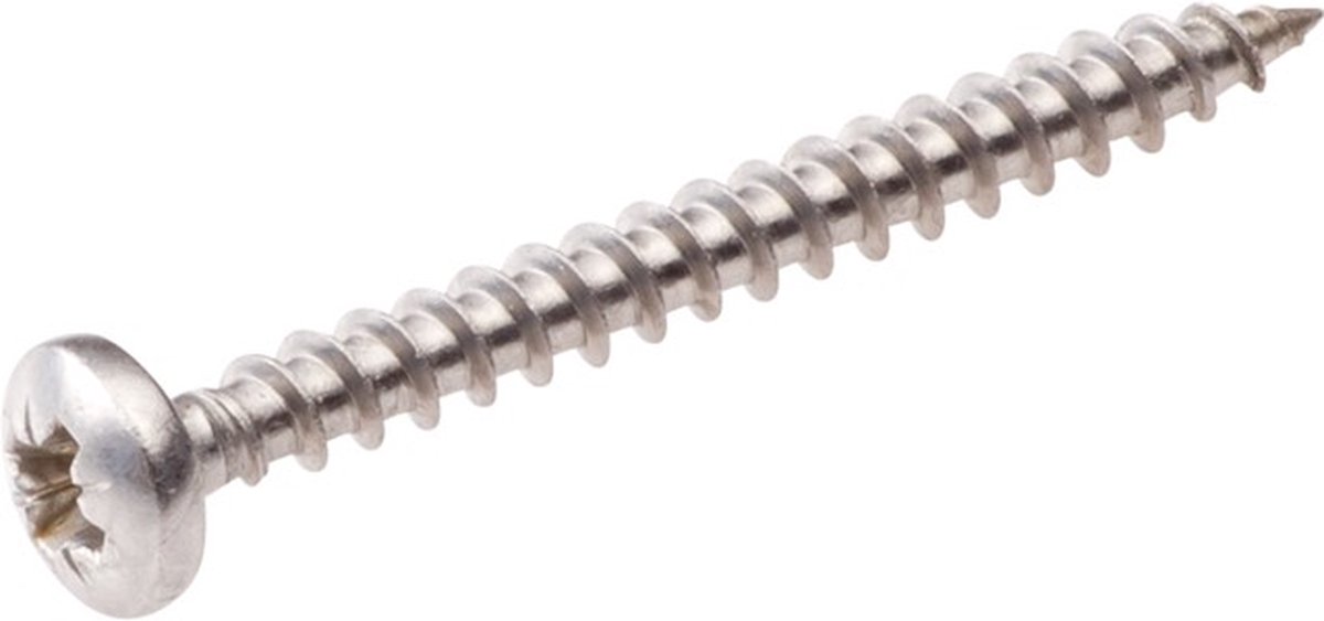 Hoenderdaal Spaanplaatschroef RVS-A2 cilinderkop PZ2 voldraad 5.0X30 (per 200 stuks)