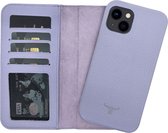 Dutchic Lederen Apple iPhone 14 Hoesje (Tweedelige ontwerp: Book Case / Hardcase - II Purple)