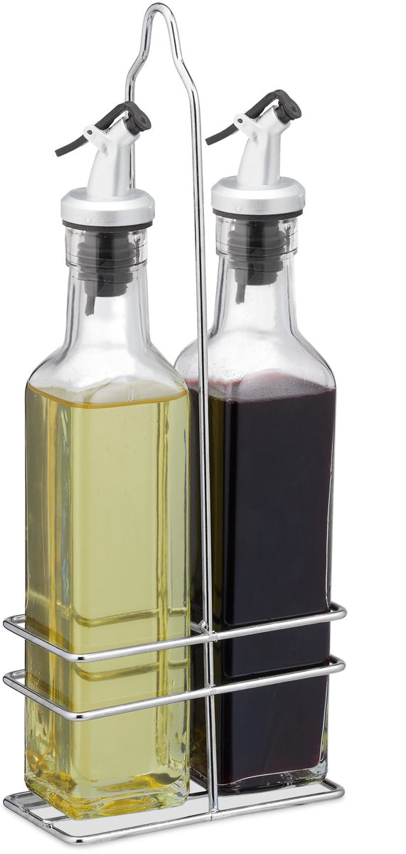 olie en azijn stel - 2 in 1 - met schenktuit - oliefles - azijnfles - 250 ml