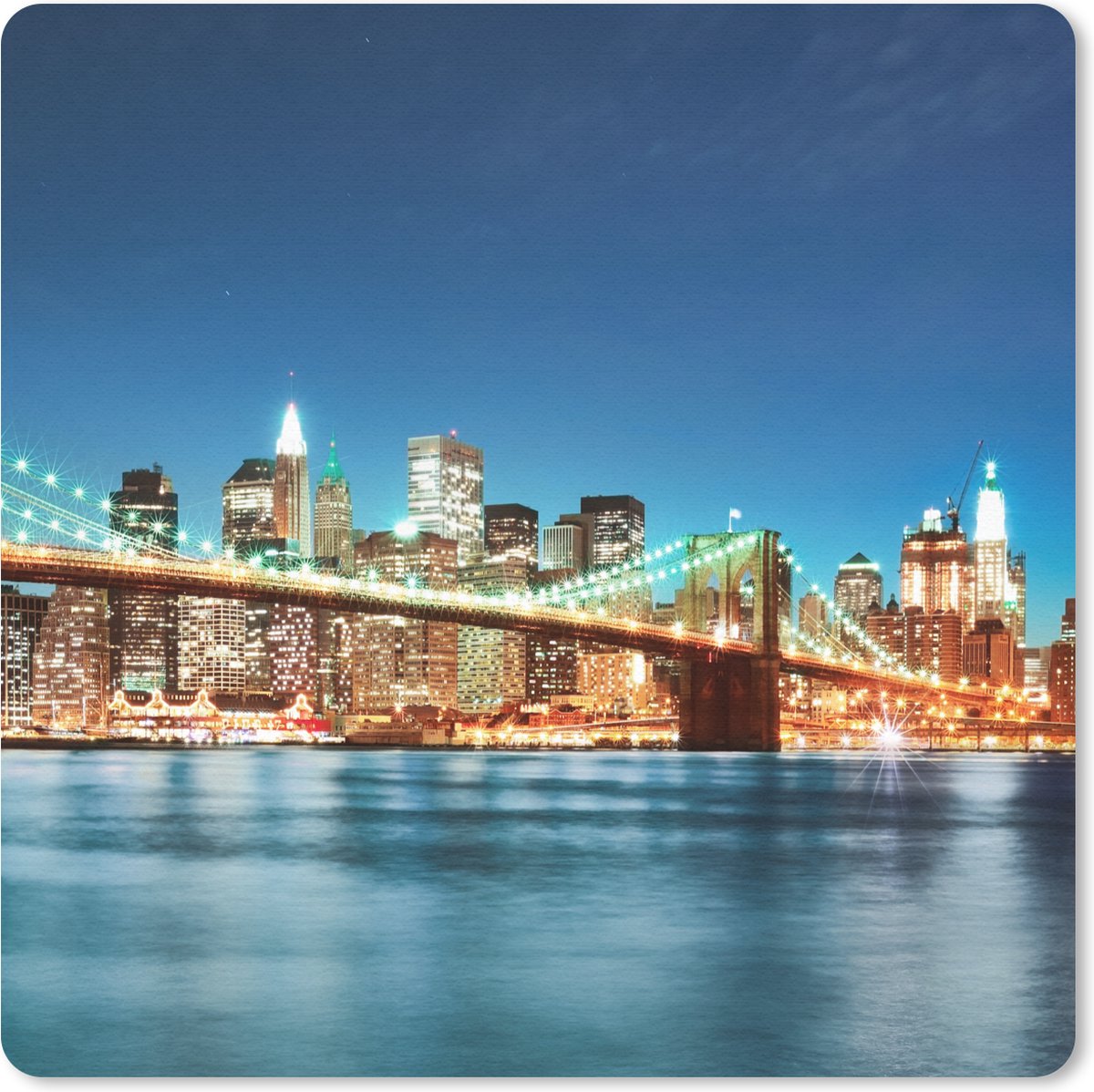 Muismat 20x20 cm - Mousepad New York - Brug - Architectuur - Brooklyn - Licht - Muismatten