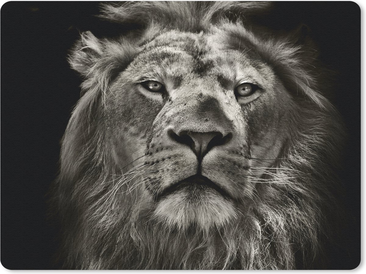 Muismat - Mousepad - Leeuw - Dieren - Portret - Wild - Zwart wit - 23x19 cm - Muismatten