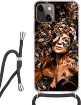 Hoesje met koord Geschikt voor iPhone 13 - Luxe - Vrouw - Collage - Siliconen - Crossbody - Backcover met Koord - Telefoonhoesje met koord - Hoesje met touw