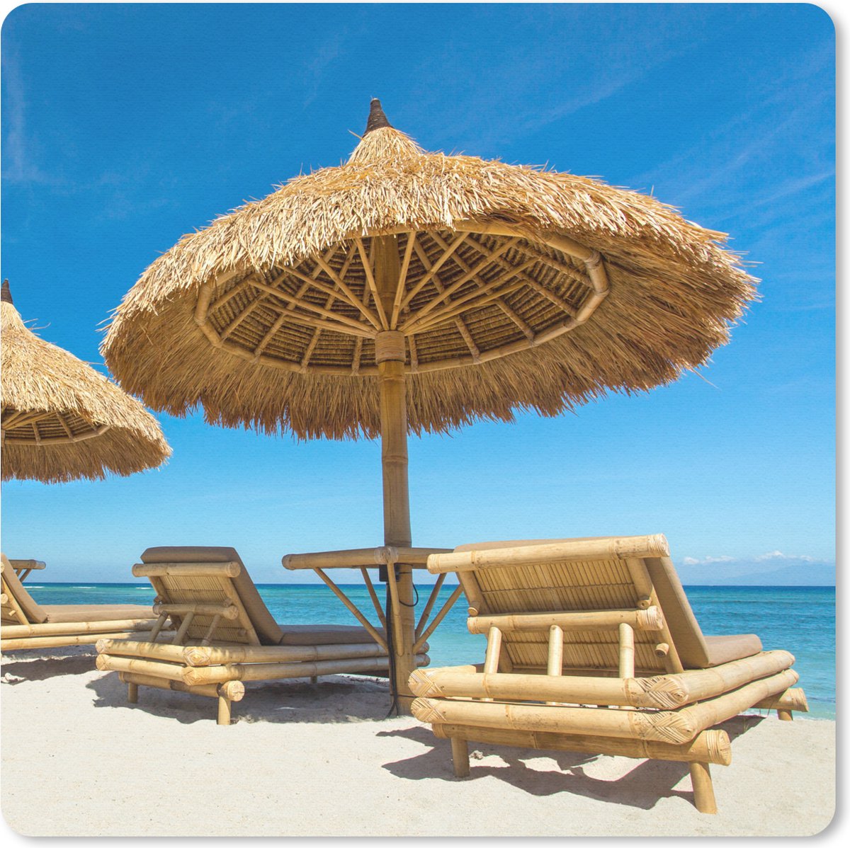 Muismat 20x20 cm - Mousepad Strandstoel - Strand - Parasol - Zee - Zomer - Muismatten