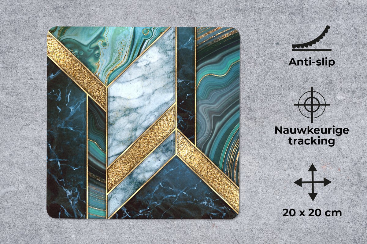 Muismat 20x20 cm - Mousepad Marmer - Mozaïek - Goud - Muismatten