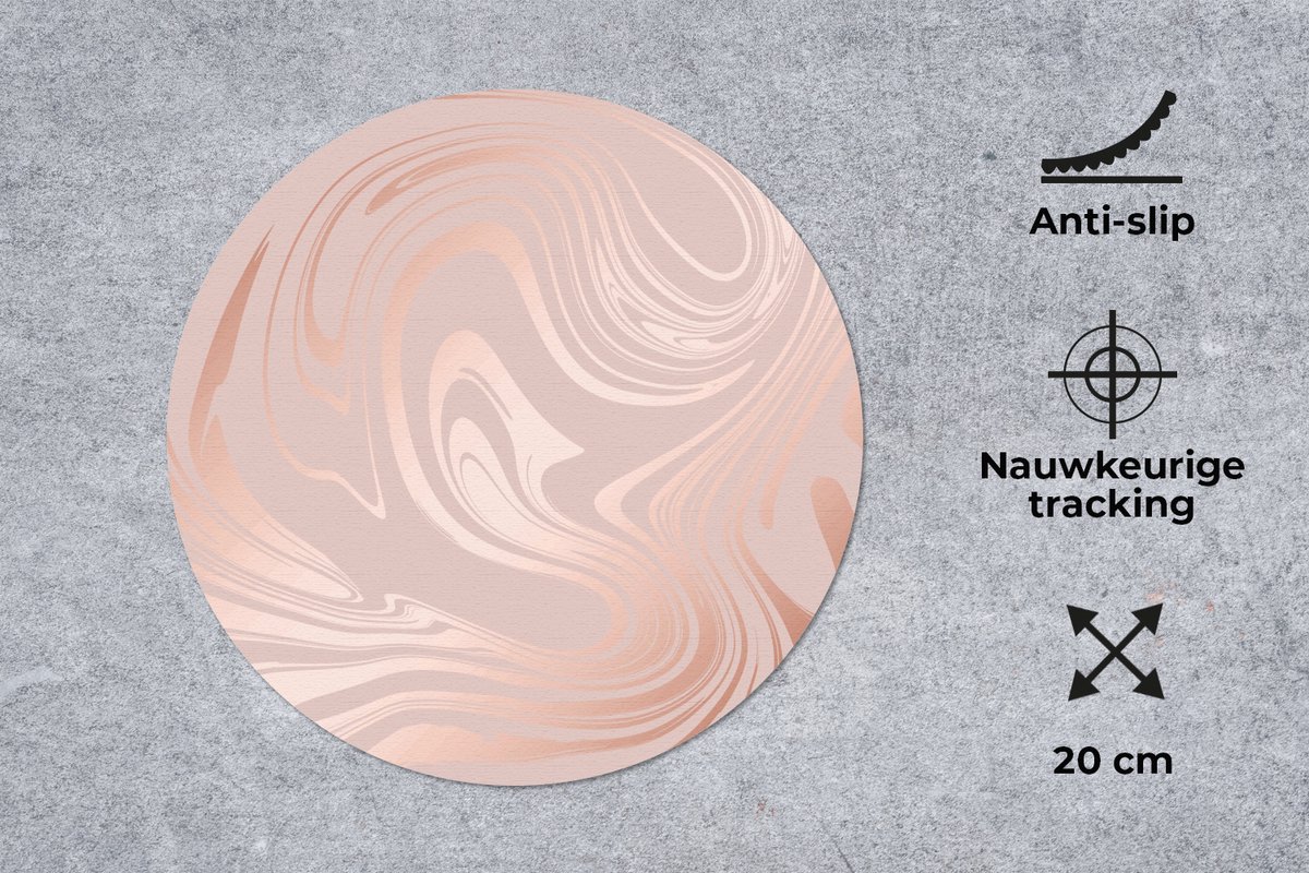 Muismat rond 20x20 cm - Mousepad Marmer - Roségoud - Luxe - Ronde muismatten