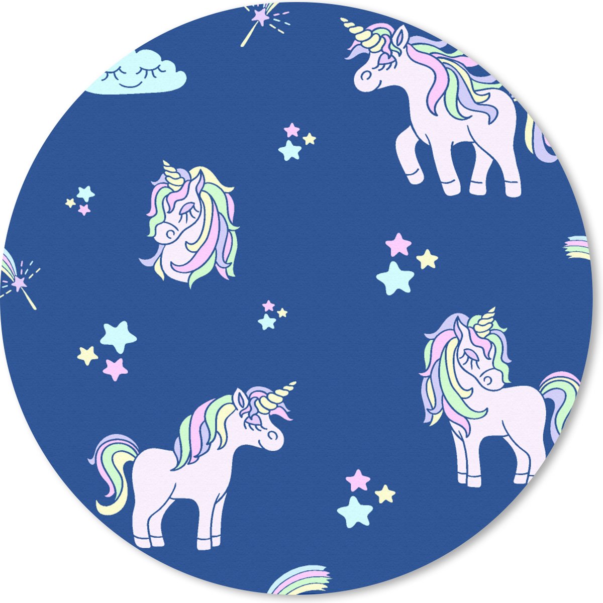 Muismat rond 30x30 cm - Mousepad Unicorn - Sterren - Patroon - Ronde muismatten