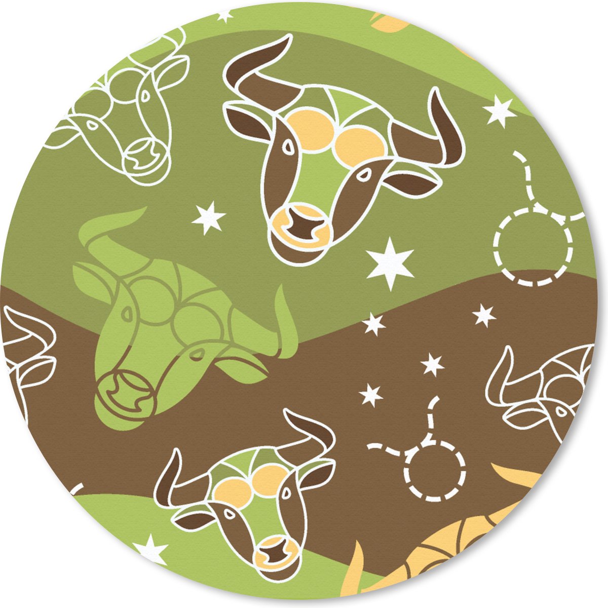 Muismat rond 20x20 cm - Mousepad Stier - Zodiac - Groen - Patroon - Ronde muismatten