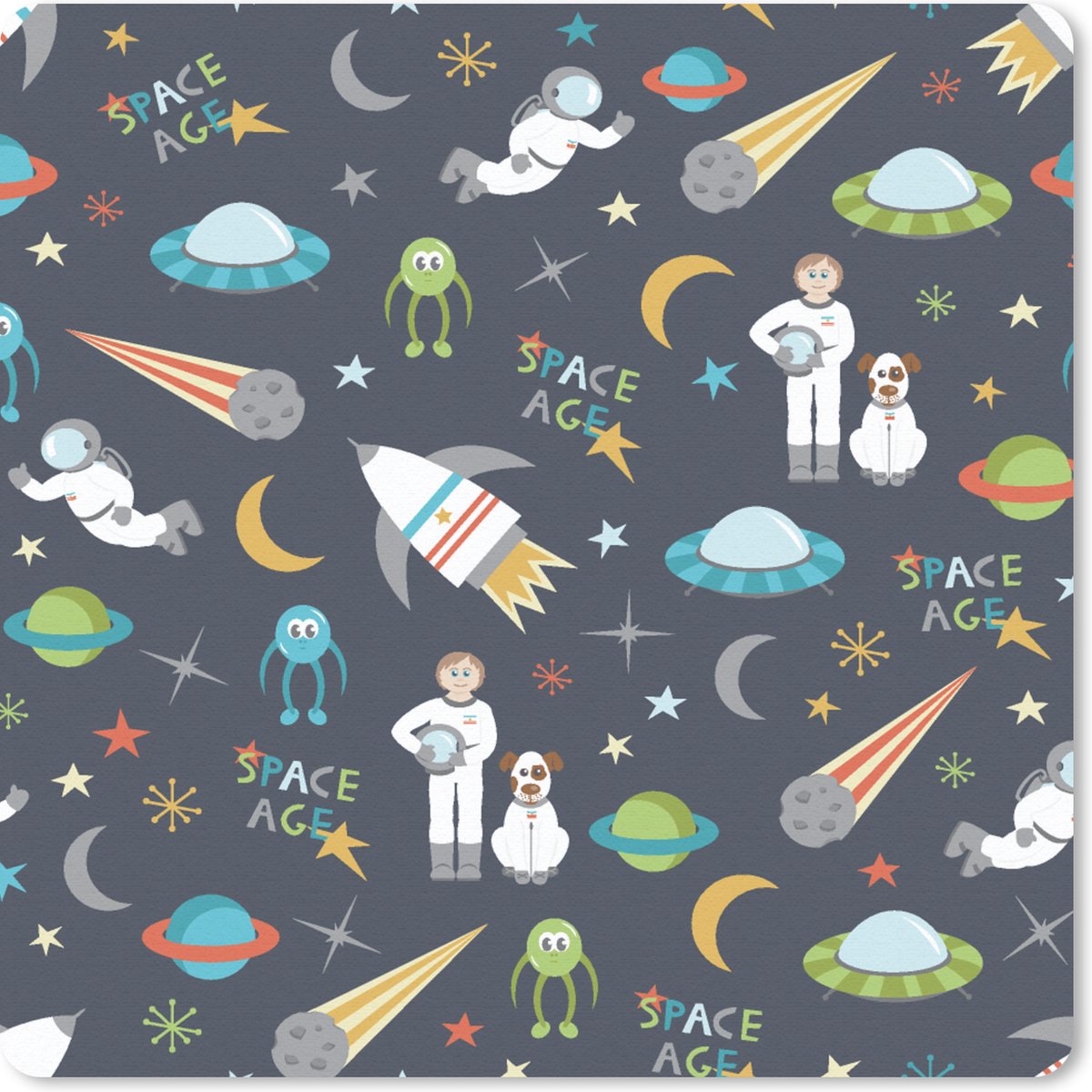 Muismat 20x20 cm - Mousepad Astronaut - Ufo - Regenboog - Patronen - Muismatten
