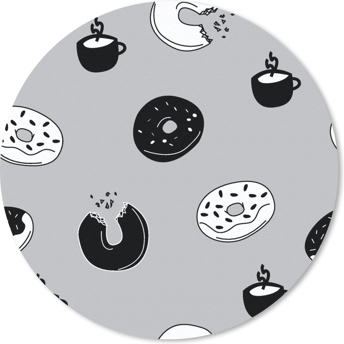 Muismat rond 30x30 cm - Mousepad Donut - Patronen - Koffie - Zwart Wit - Ronde muismatten