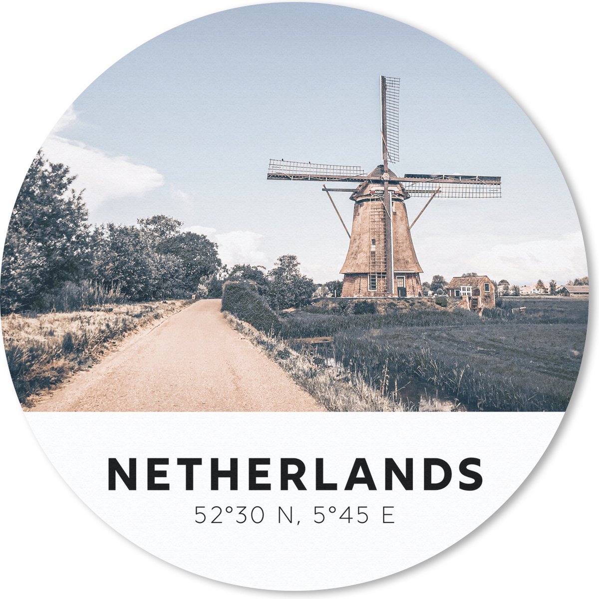 Muismat rond 40x40 cm - Mousepad Nederland - Molen - Natuur - Ronde muismatten