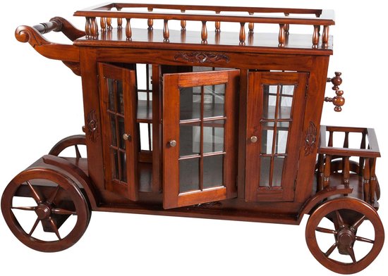 Birendy 45001 Red Barwagen, Met Poten Van Massief Eucalyptushout Antiek Bruin Geopend 112 Cm Hoog En 56 Cm Breed Met Wieltjes Antieke Wereldbol