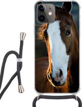 Hoesje met koord Geschikt voor iPhone 11 - Paard - Kop - Licht - Siliconen - Crossbody - Backcover met Koord - Telefoonhoesje met koord - Hoesje met touw