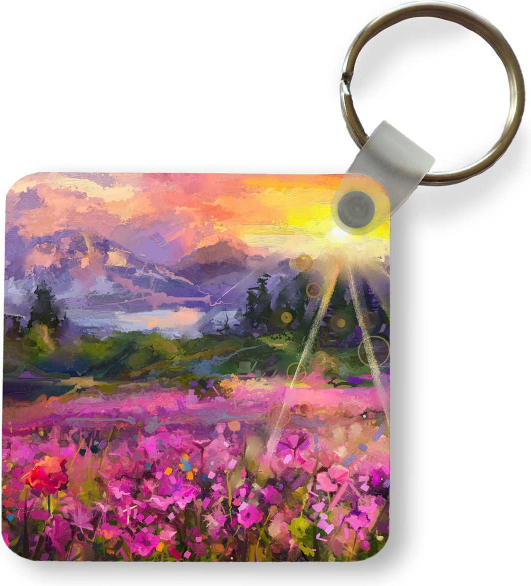 Sleutelhanger - Uitdeelcadeautjes - Schilderij - Olieverf - Bloemen - Natuur - Zon - Plastic