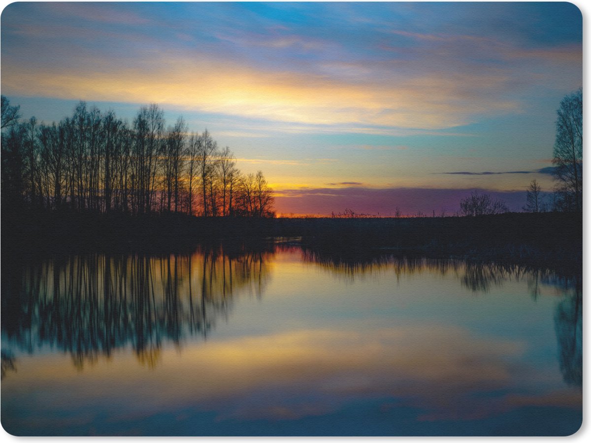 Muismat - Mousepad - Water - Meer - Bomen - Zonsondergang - Natuur - 23x19 cm - Muismatten