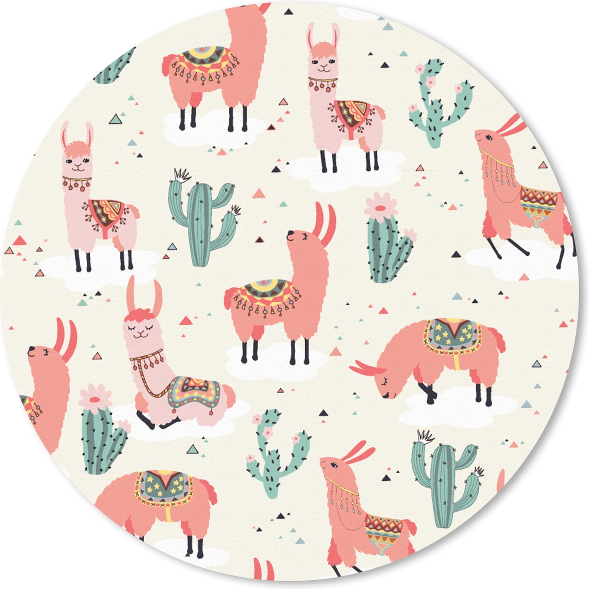 Muismat rond 50x50 cm - Mousepad Lama - Patronen - Cactus - Ronde muismatten