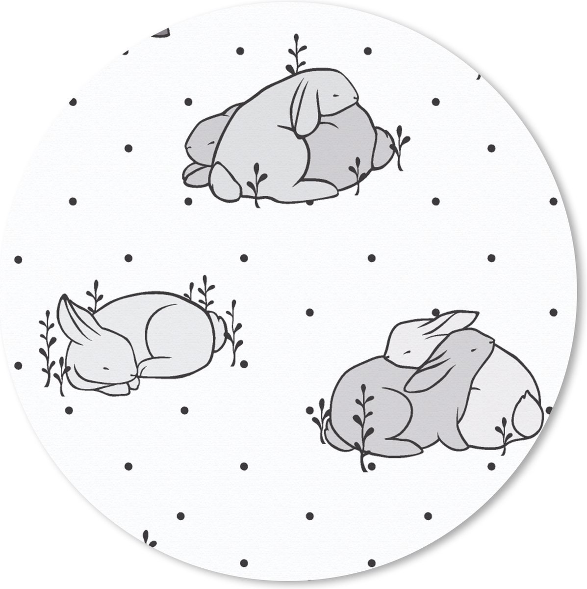 Muismat rond 20x20 cm - Mousepad Konijnen - Dieren - Slaap - Kinderen - Patronen - Ronde muismatten