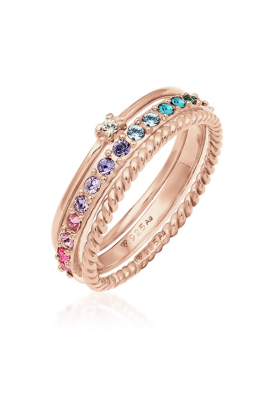 Elli Ring Dames Set Multi-Colour Fonkelend met kristallen Kleurrijk in 925 sterling zilver verguld