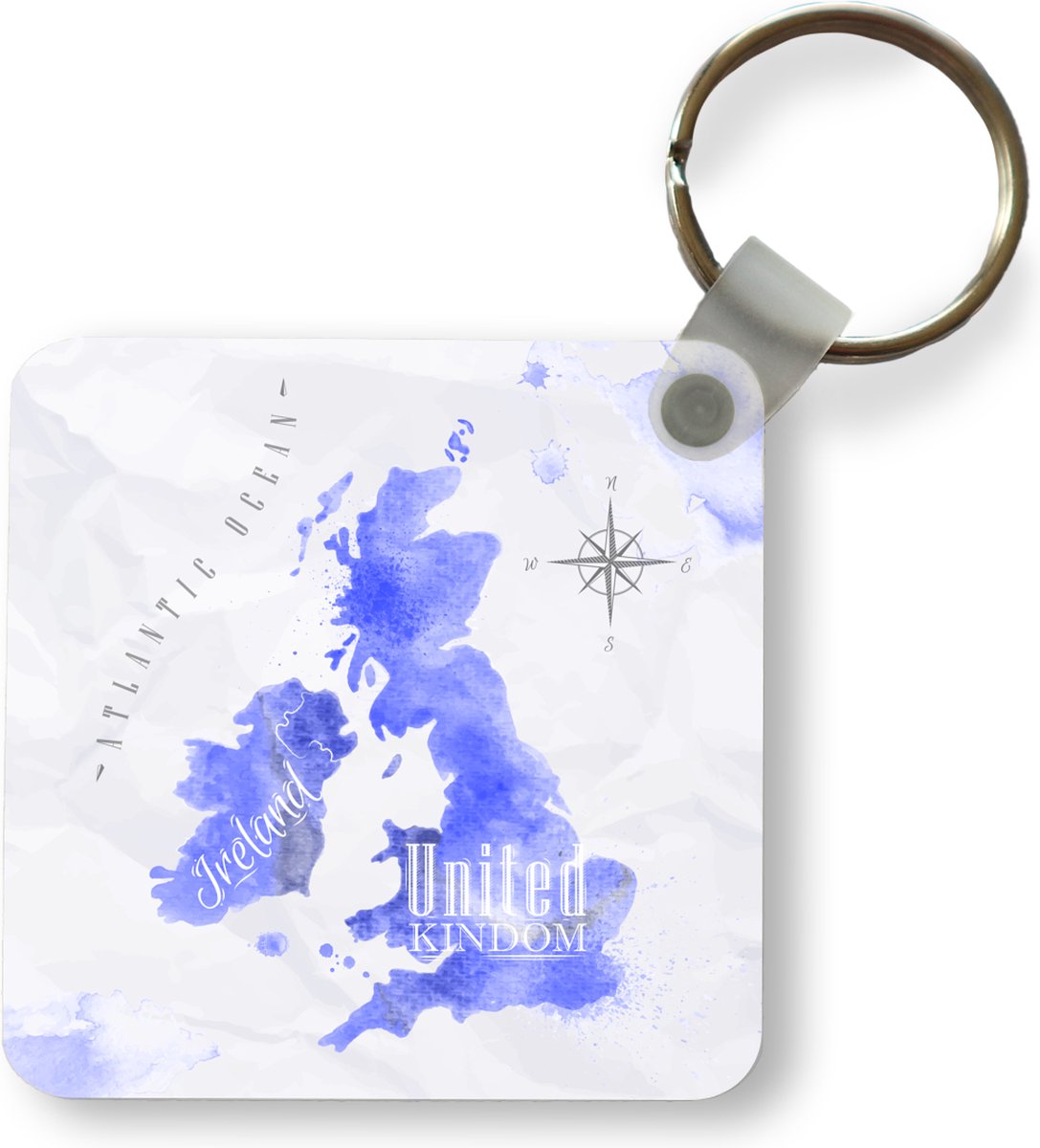 Sleutelhanger - Uitdeelcadeautjes - Waterverf - Engeland - Kaart - Plastic