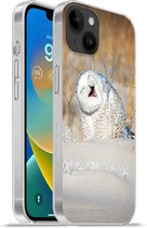 Geschikt voorApple Iphone 14 Plus - Soft case hoesje - Uil - Sneeuw - Duin - Siliconen Telefoonhoesje