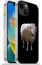 Geschikt voorApple Iphone 14 Plus - Soft case hoesje - Schaap - Boerderijdieren - Zwart - Siliconen Telefoonhoesje