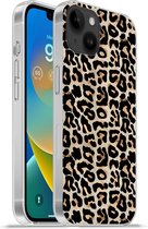 Geschikt voorApple Iphone 14 Plus - Soft case hoesje - Panterprint - Bruin - Luxe - Siliconen Telefoonhoesje