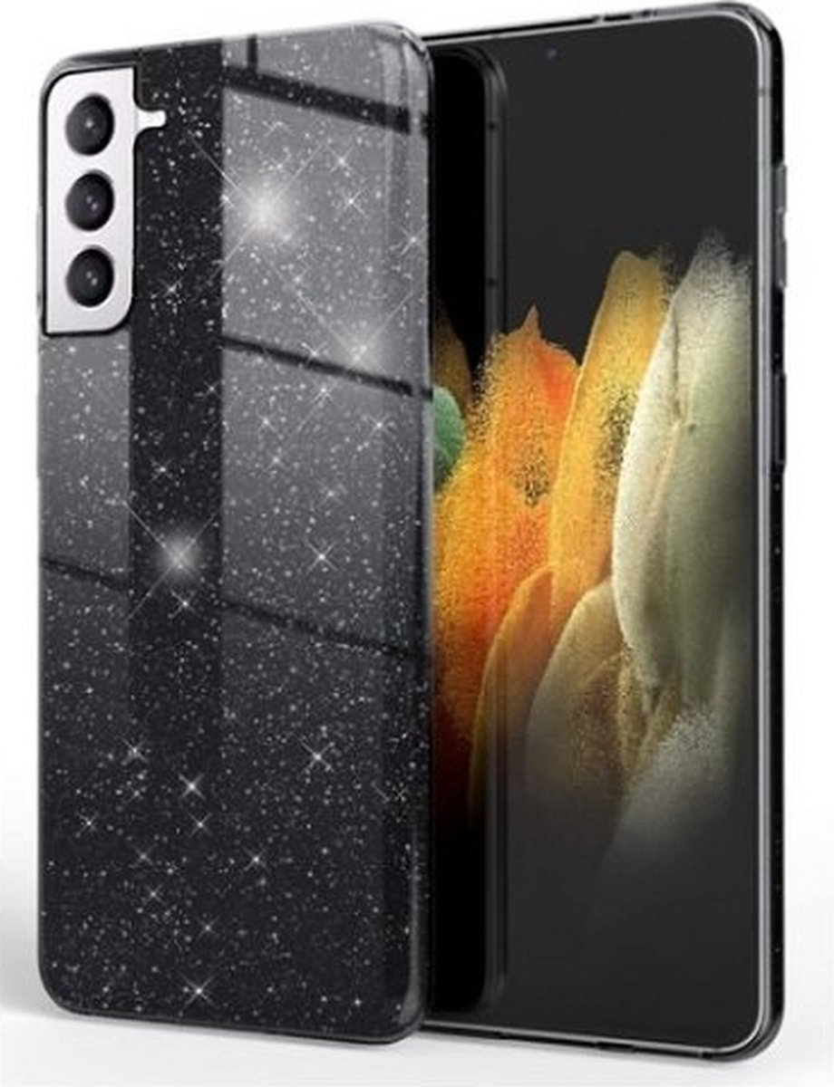 Samsung S21 Plus Siliconen Glitter Hoesje Zwart