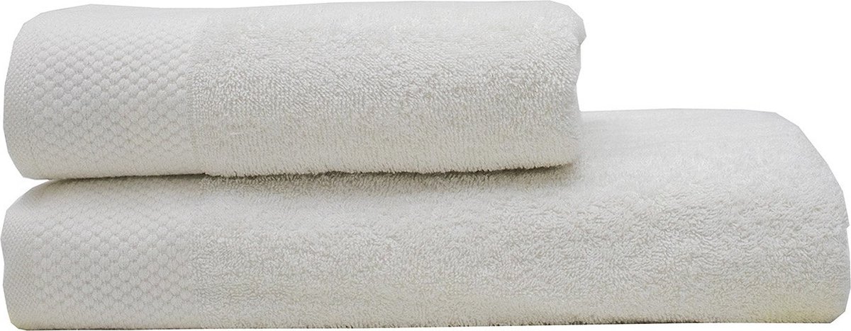 Handdoekenset - 1 badhanddoeken 70x140 cm, 1 handdoeken 50x100 cm - 100% katoen - Snel droog, zeer absorberende handdoeken voor de badkamer - Wabe White Hotel Handdoek Katoen