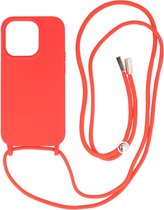 Hoesje met Koord 2.5mm Dikke Back Cover Kleur Rood geschikt voor Iphone 14 Pro