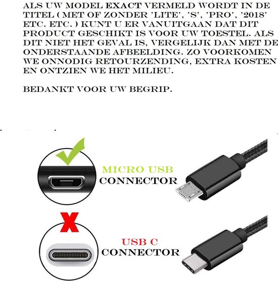 2.0A lader + 0,3m Micro USB kabel. Oplader adapter met robuust snoer  geschikt voor o.a. | bol.com