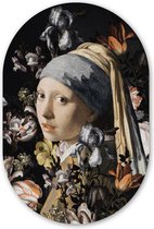 Muurovaal - Kunststof Wanddecoratie - Ovalen Schilderij - Meisje met de parel - Johannes Vermeer - Bloemen - 40x60 cm - Ovale spiegel vorm op kunststof