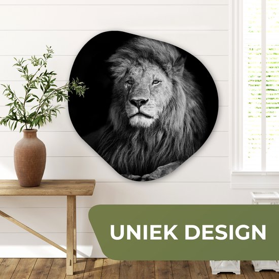 Décoration murale Organique - Décoration Décoration murale Plastique - Peinture Organique - Animaux Sauvages - Lion - Noir - Wit- 90x90 cm - Forme Miroir Organique sur Plastique