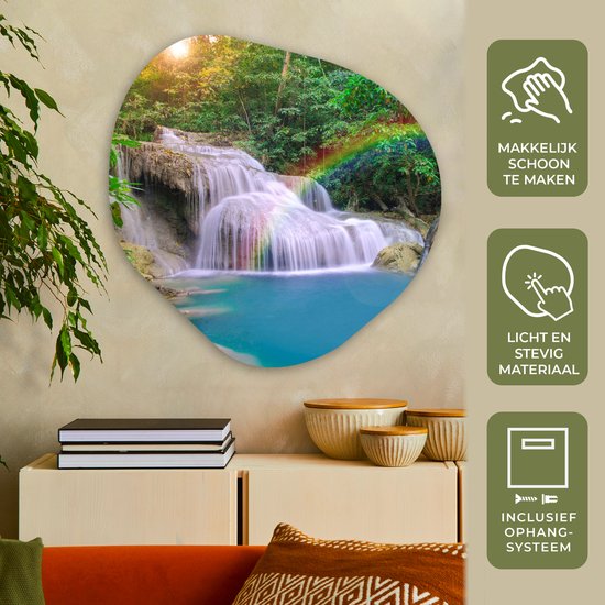 Décoration murale Organique - Décoration murale Plastique - Peinture Organique - Arc-en-Ciel - Soleil - Cascade - Nature - 90x90 cm - Forme Miroir Organique sur Plastique