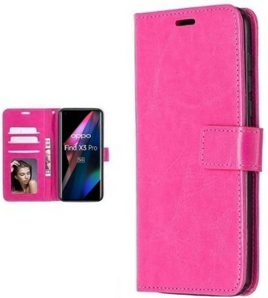 Oppo Find X3 Pro Hoesje Met Pasjeshouder Bookcase Roze