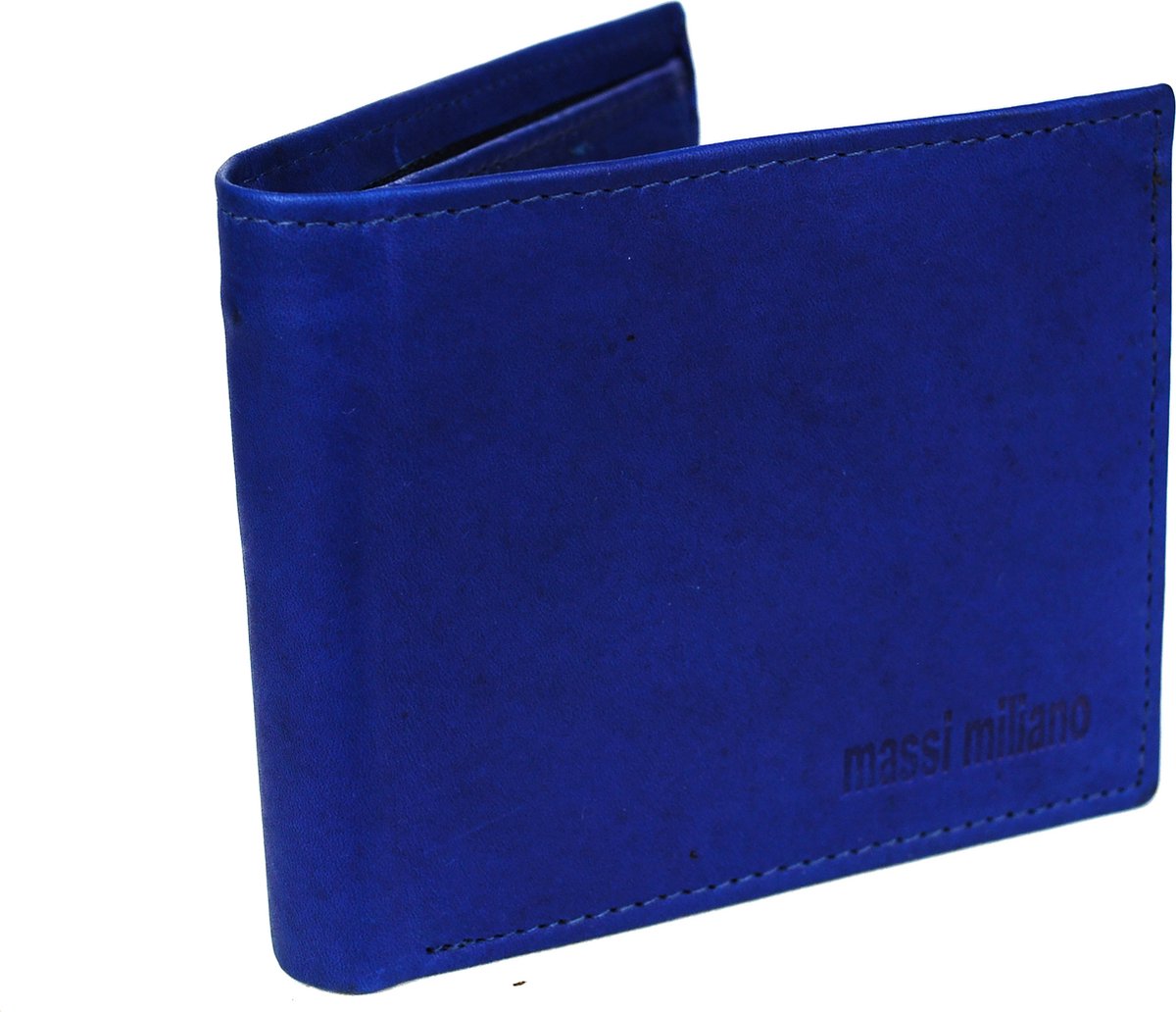 Massi Miliano Portemonnee Heren Rundleer Blauw - Billfold - (MZIP-RS-8) -