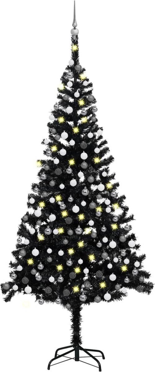 Prolenta Premium - Kunstkerstboom met LED's en kerstballen 240 cm PVC zwart