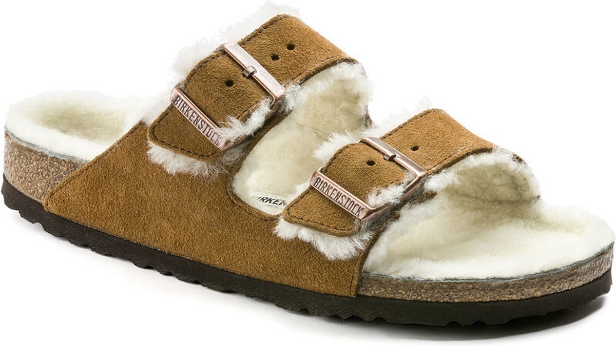 Birkenstock Arizona Fell Pantoffels Sloffen Dames Bruin