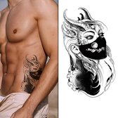 GlittersXL - Temporary Tattoo Duivel Vrouw met Masker (A5 formaat) [Neptattoo - Tijdelijke tatoeage - Nep Fake Tattoos - Water overdraagbare festival sticker henna outfit tattoo - Glitter tattoo - Volwassenen Kinderen Jongen Meisje]