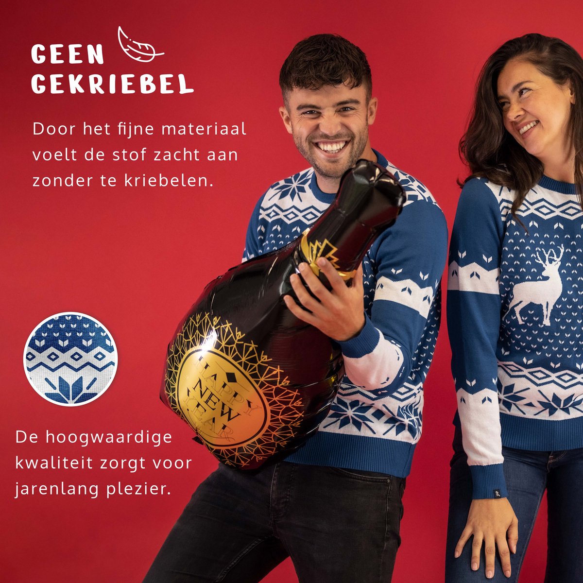 JAP Christmas Kersttrui (maat L) - 100% Gerecycled - Kriebelt niet - Kerstcadeau volwassenen - Foute Kersttrui dames en heren - Classic one - Blauw