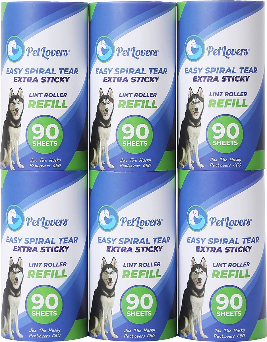 PetLovers Extra Sticky Lint Roller mega-aanbieding-set: 450 vellen voor huisdier ontharing, hond en kat pluis verwijderaar, 6 vullingen