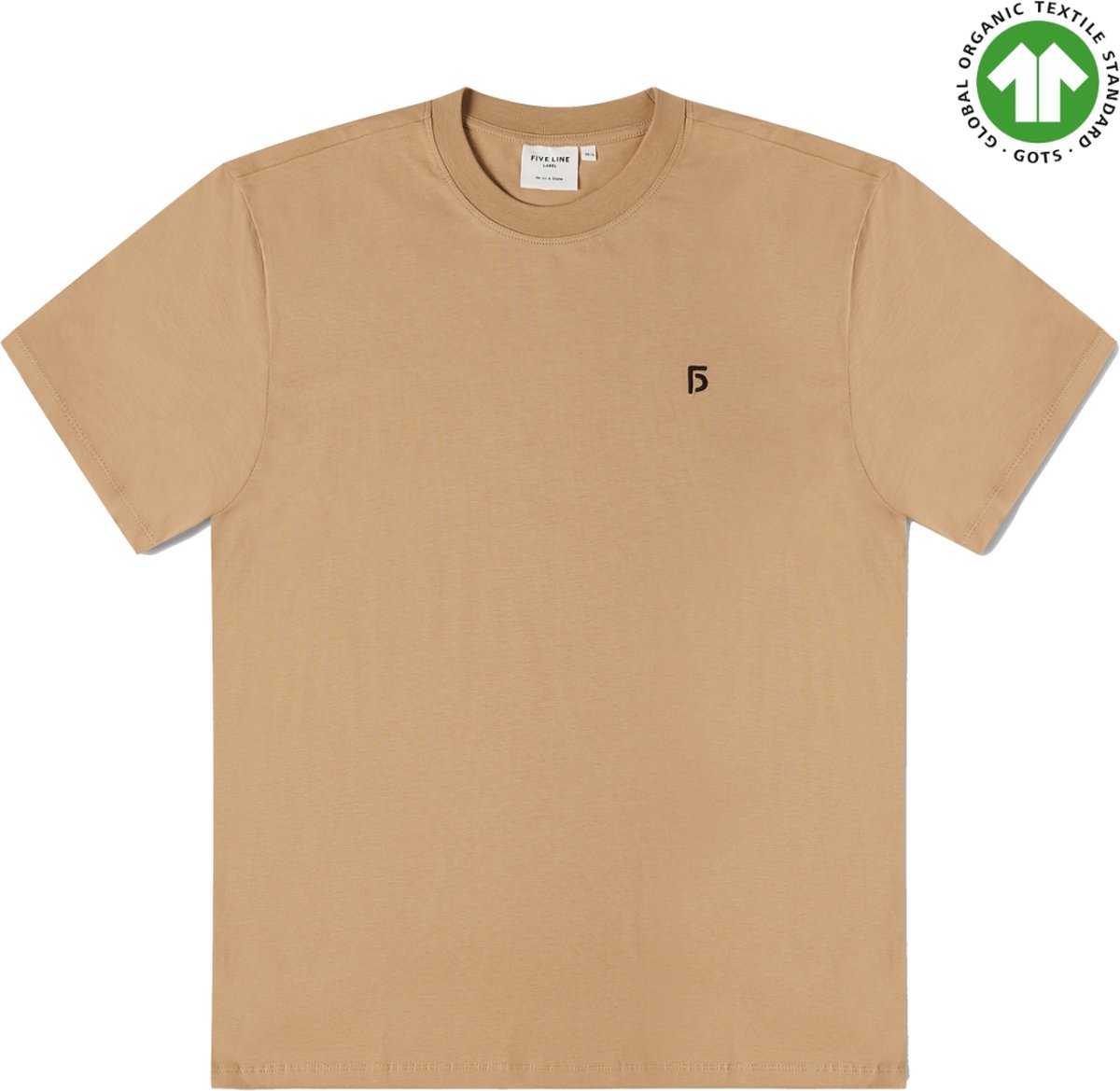 FIVE LINE LABEL - Beige Basic Tshirt - Heren - Biologisch Katoen - Oversized Fit - Maat L/XL