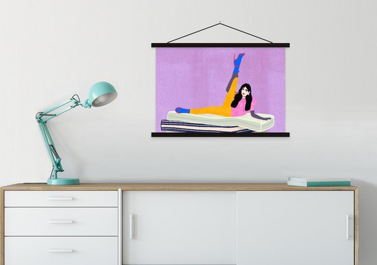 Porte-affiche avec affiche - Affiche scolaire - Femme - Vintage - Pastel - 90x60 cm - Lattes noires